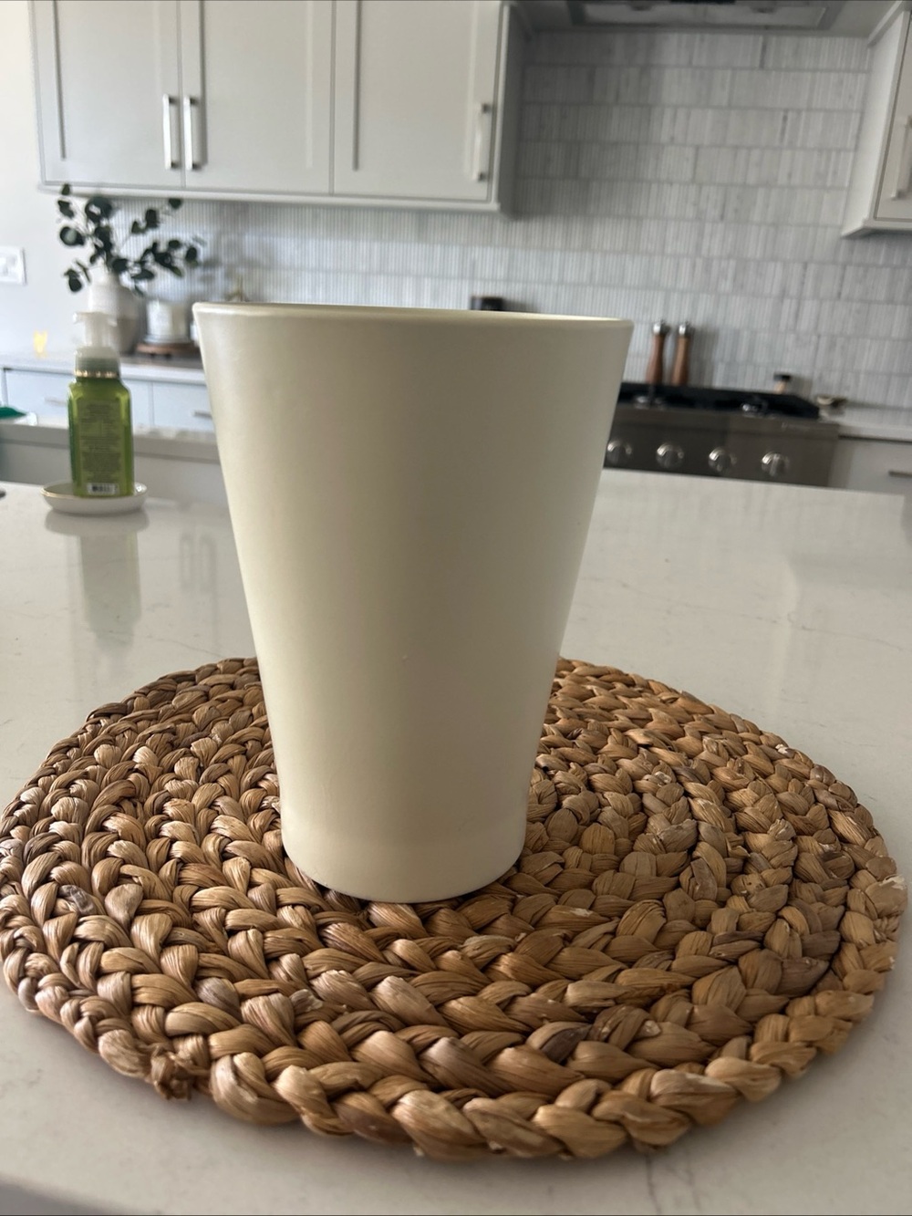 IKEA Cream Ceramic Vase with Natural Terracotta Base